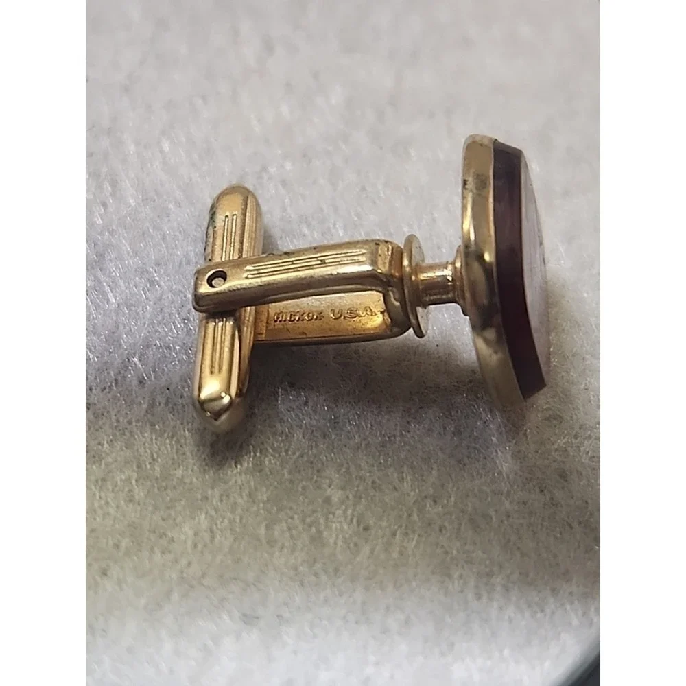 Vintage Hickok Gold Tone Men's Cufflinks Square Dark Red Burgundy Enamel